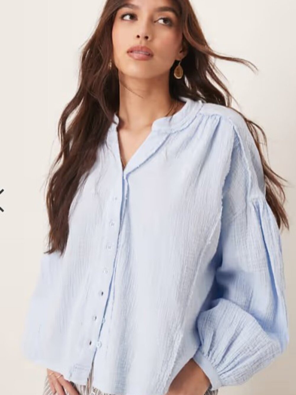 NWT Free People Valley Cotton Doublecloth Button-Up Shirt Ice Water Medium
